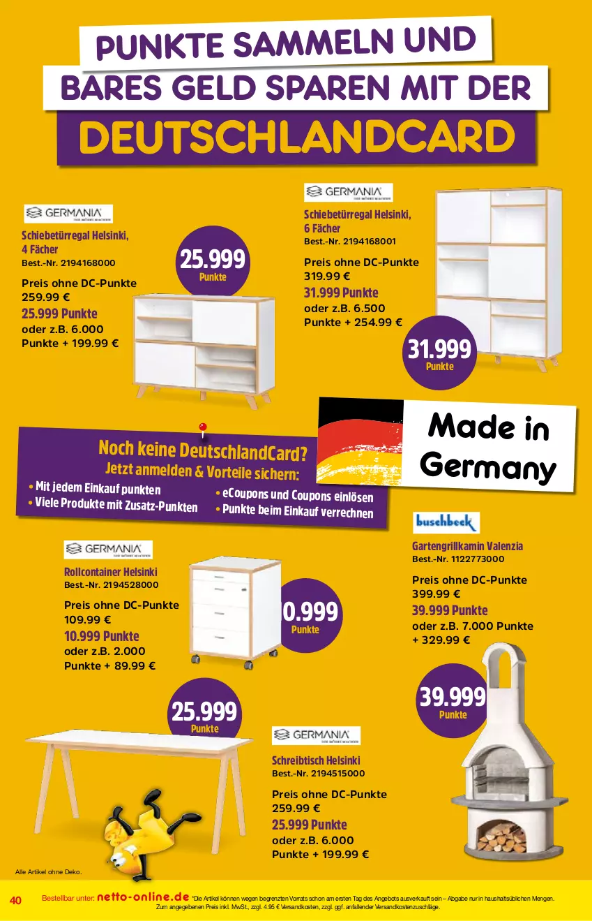 Aktueller Prospekt Netto Marken-Discount - Online-Angebote Mai - von 01.05 bis 27.05.2022 - strona 40 - produkty: angebot, Container, coupon, coupons, deutschlandcard, eis, Garten, Germ, grill, Kamin, ndk, regal, reis, rollcontainer, schreibtisch, Ti, tisch, ZTE