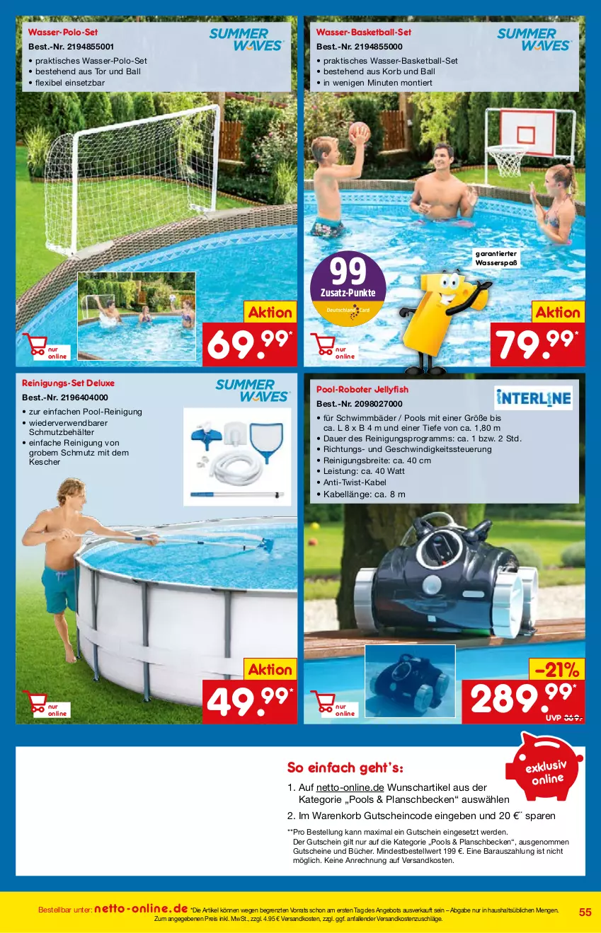 Aktueller Prospekt Netto Marken-Discount - Online-Angebote Mai - von 01.05 bis 27.05.2022 - strona 55 - produkty: angebot, auer, ball, Behälter, Brei, eis, erde, gutschein, gutscheine, Kescher, korb, ndk, planschbecken, pool, Reinigung, reis, rwe, Ti, tisch, wasser, ZTE