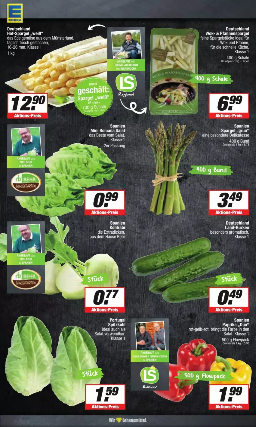 Aktueller Prospekt Edeka - Prospekte - von 13.04 bis 20.04.2024 - strona 4 - produkty: eier, eis, ente, gurke, gurken, kohlrabi, LG, paprika, pfanne, pfannen, reis, rwe, salat, Schal, Schale, spargel, spitzkohl, Ti, tisch, wok