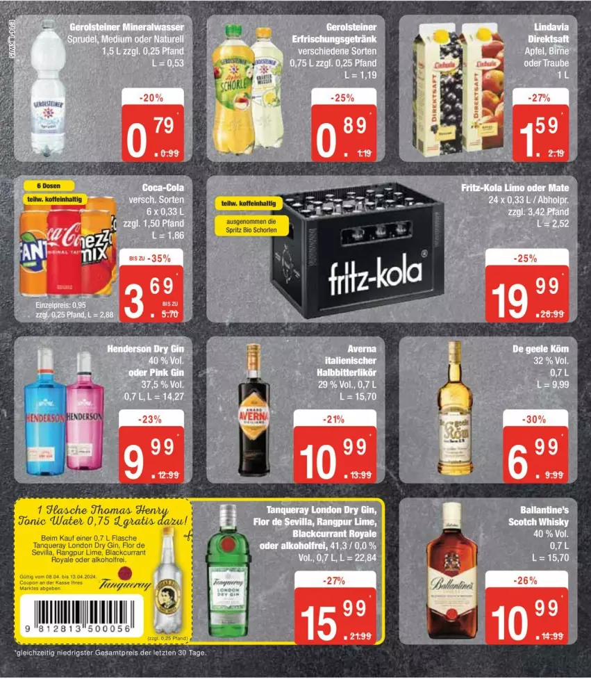 Aktueller Prospekt Edeka - Prospekte - von 08.04 bis 13.04.2024 - strona 18 - produkty: ball, direktsaft, eis, flasche, reis, saft, Tanqueray, Tasche, Ti, tonic, ZTE