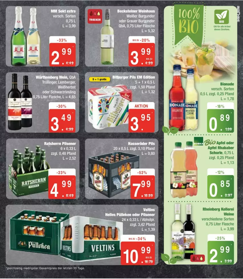 Aktueller Prospekt Edeka - Prospekte - von 08.04 bis 13.04.2024 - strona 19 - produkty: apfel, bio, bionade, eis, elle, flasche, reis, schorle, Ti, wein, weine, ZTE