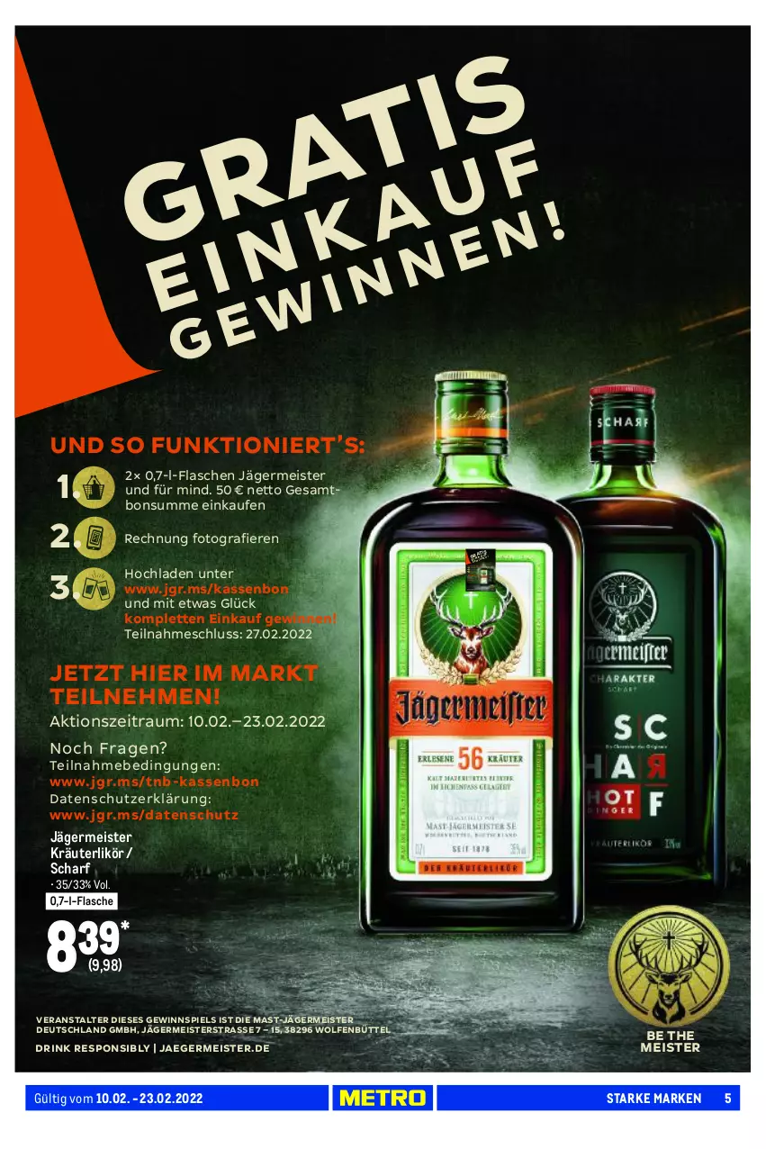 Aktueller Prospekt Metro - Starke Marken - von 10.02 bis 23.02.2022 - strona 5 - produkty: aeg, drink, eis, flasche, Germ, gewinnspiel, jägermeister, kräuter, kräuterlikör, likör, Meister, Ti