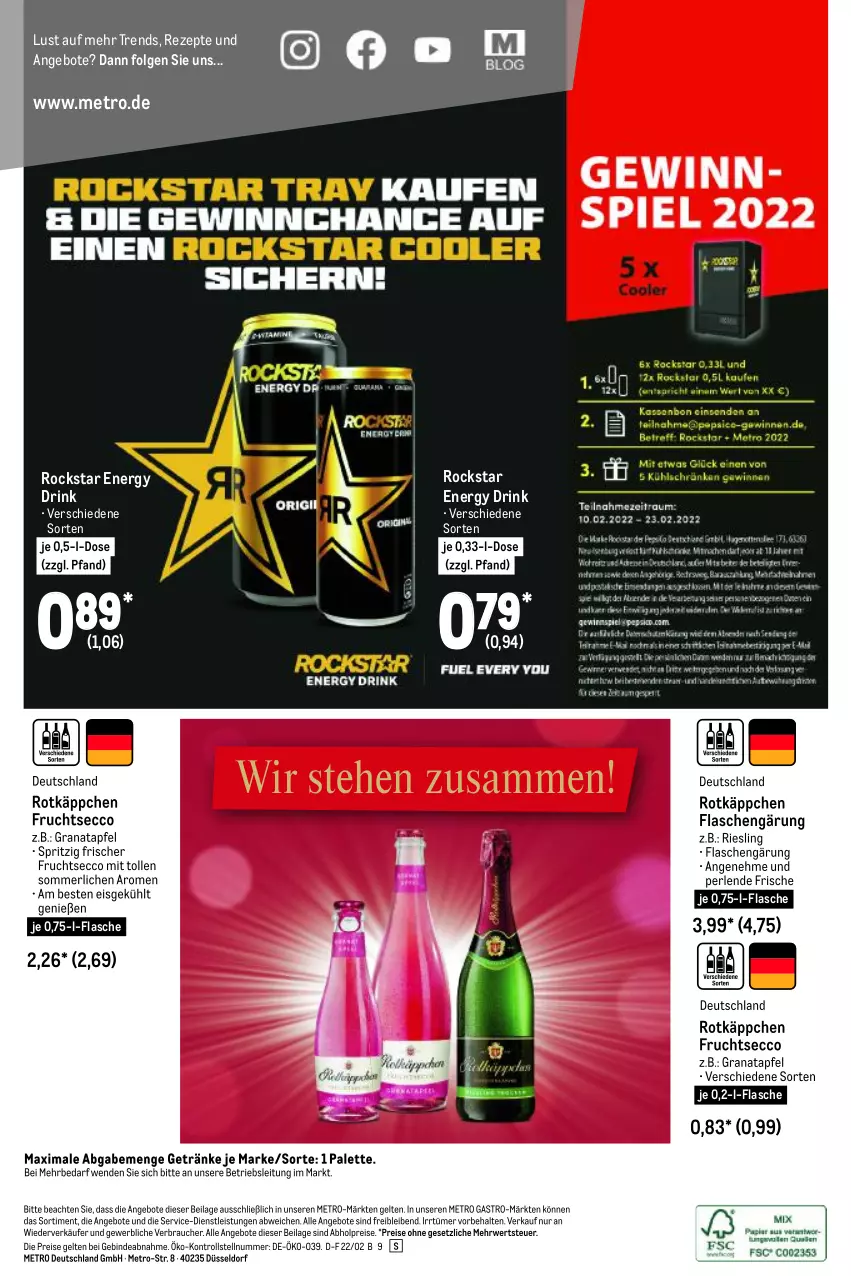 Aktueller Prospekt Metro - Starke Marken - von 10.02 bis 23.02.2022 - strona 8 - produkty: abholpreise, angebot, angebote, apfel, drink, ecco, eis, energy drink, flasche, frucht, fruchtsecco, getränk, getränke, grana, granatapfel, ilag, LG, merl, Metro, metro gastro, Palette, perlen, Rana, Rauch, reis, rezept, rezepte, riesling, Rockstar, rotkäppchen, rwe, Ti