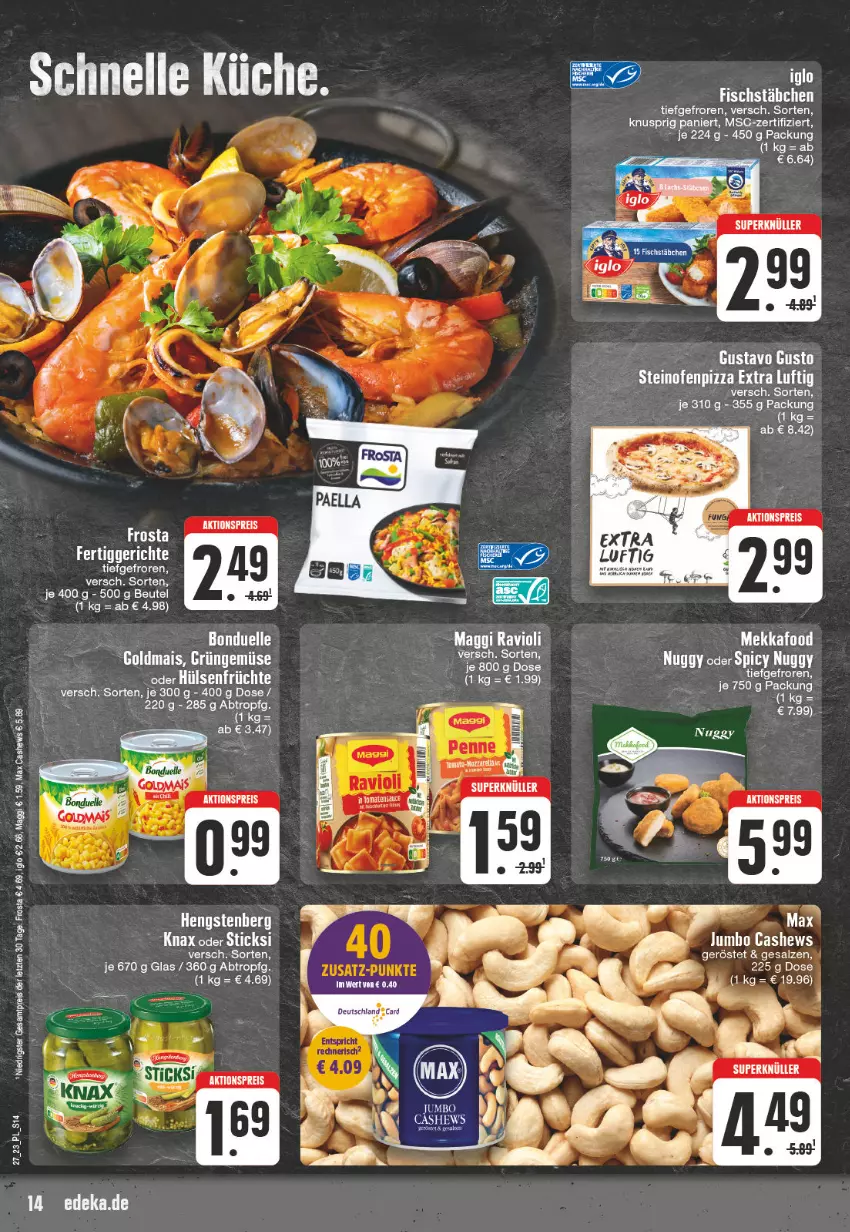 Aktueller Prospekt E Center - Angebote der Woche - von 26.06 bis 01.07.2023 - strona 14 - produkty: aktionspreis, beutel, bonduelle, Cashew, eis, elle, frosta, Goldmais, hengstenberg, herta, iglo, maggi, mais, Ofen, pizza, ravioli, reis, ring, salz, steinofen, Ti, ZTE