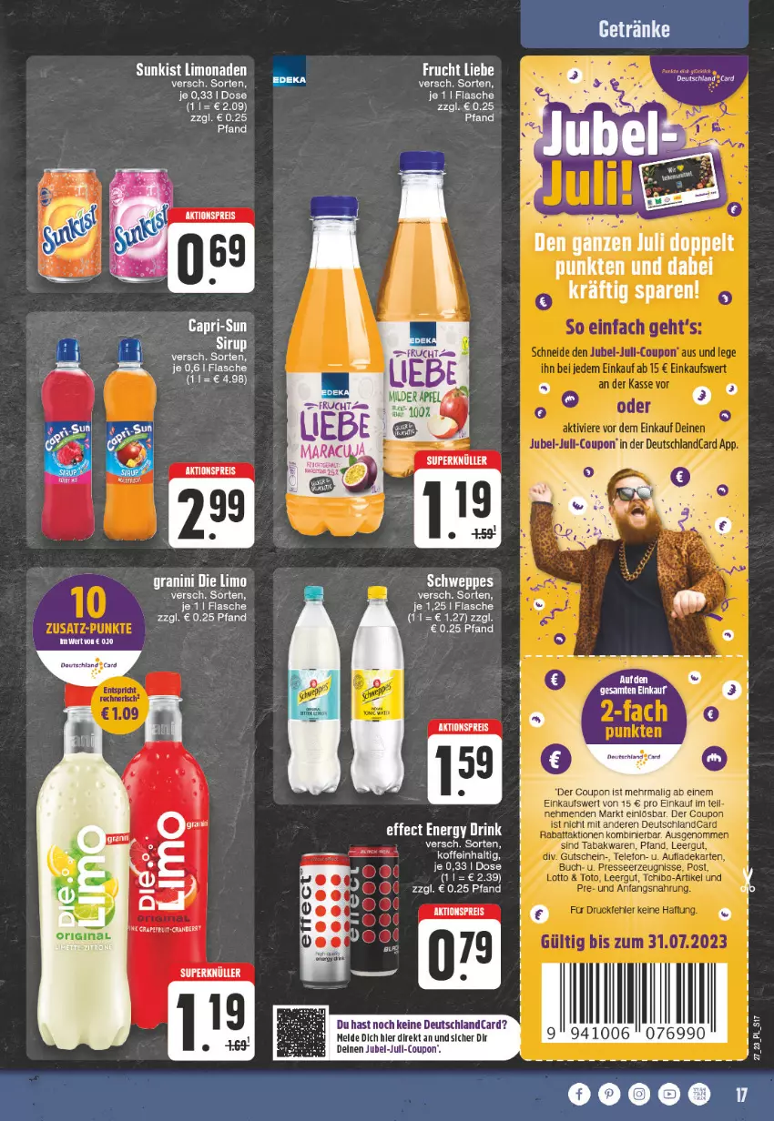 Aktueller Prospekt E Center - Angebote der Woche - von 26.06 bis 01.07.2023 - strona 17 - produkty: aktionspreis, coupon, deutschlandcard, drink, Effect, eier, eis, energy drink, flasche, granini, granini die limo, limo, limonade, limonaden, reis, sirup, Ti