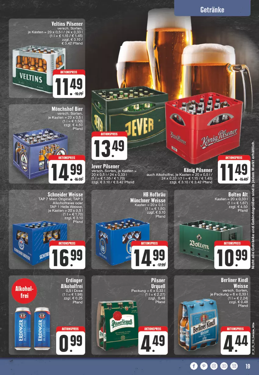 Aktueller Prospekt E Center - Angebote der Woche - von 26.06 bis 01.07.2023 - strona 19 - produkty: alkohol, berliner, berliner kindl, eis, elle, erdinger, getränk, getränke, gin, könig pilsener, pils, pilsener, Ti