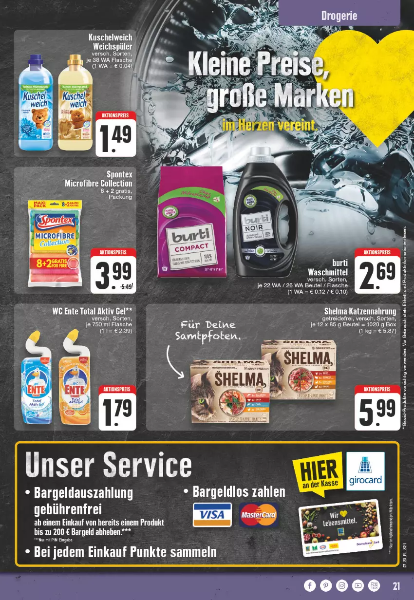 Aktueller Prospekt E Center - Angebote der Woche - von 26.06 bis 01.07.2023 - strona 21 - produkty: aktiv gel, beutel, bio, ente, flasche, katzennahrung, Rauch, rel, Ria, rwe, Ti, waschmittel, weichspüler