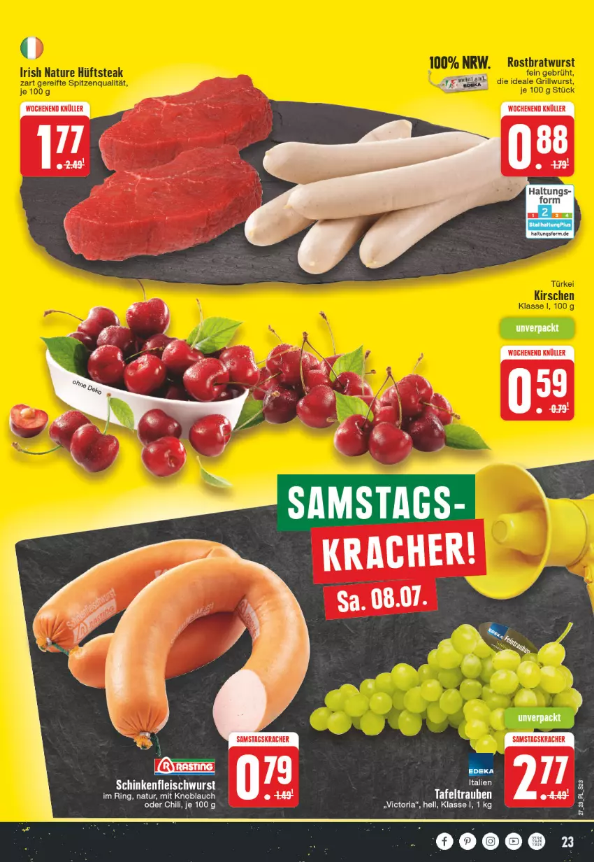 Aktueller Prospekt E Center - Angebote der Woche - von 26.06 bis 01.07.2023 - strona 23 - produkty: chili, eis, fleisch, fleischwurst, knoblauch, kracher, mit knoblauch, natur, Ria, ring, schinken, schinkenfleischwurst, tafeltrauben, trauben, wurst