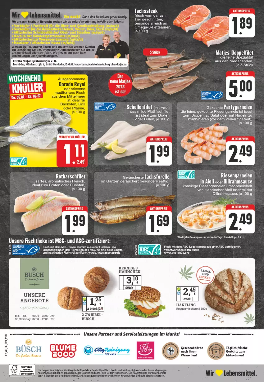 Aktueller Prospekt E Center - Angebote der Woche - von 26.06 bis 01.07.2023 - strona 24 - produkty: aioli, aktionspreis, angebot, angebote, aqua, bier, blume, braten, brot, decke, deka, dip, eier, eis, elle, erde, filet, fisch, fische, Fischer, fischtheke, garnelen, ideal zum braten, lachs, lebensmittel, LG, nudel, nudeln, omega, Omega-3, reis, riesengarnelen, Rotbarsch, rotbarschfilet, saft, salat, sauce, Schere, schnitten, scholl, Spezi, steak, tee, Ti, uhr, zwiebel