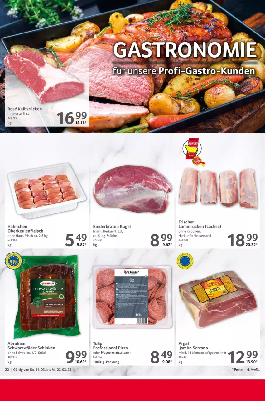 Aktueller Prospekt Selgros - Food - von 16.03 bis 22.03.2023 - strona 22 - produkty: braten, eis, Elan, elle, fleisch, Kette, Kugel, lachs, lamm, Lammrücken, peperoni, Peroni, pizza, reis, rind, rinder, rinderbraten, salami, schinken, schwarzwälder schinken, serrano, Ti, tulip