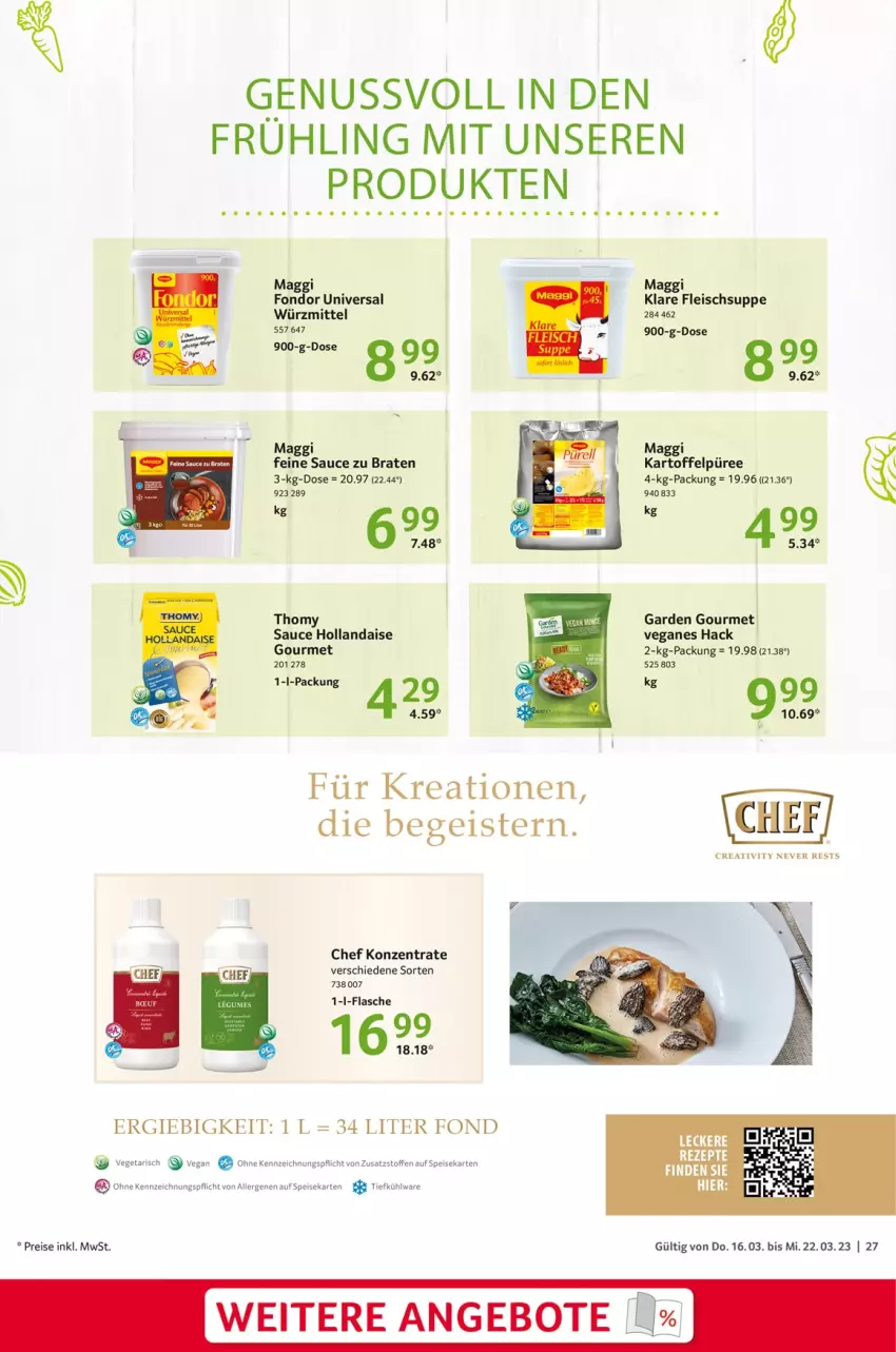 Aktueller Prospekt Selgros - Food - von 16.03 bis 22.03.2023 - strona 27 - produkty: angebot, angebote, braten, eis, flasche, fleisch, garden gourmet, hollandaise, kartoffel, Kartoffelpüree, maggi, nuss, püree, reis, rezept, rezepte, sauce, sauce hollandaise, suppe, thomy, Ti, Tiefkühlware, Vegeta