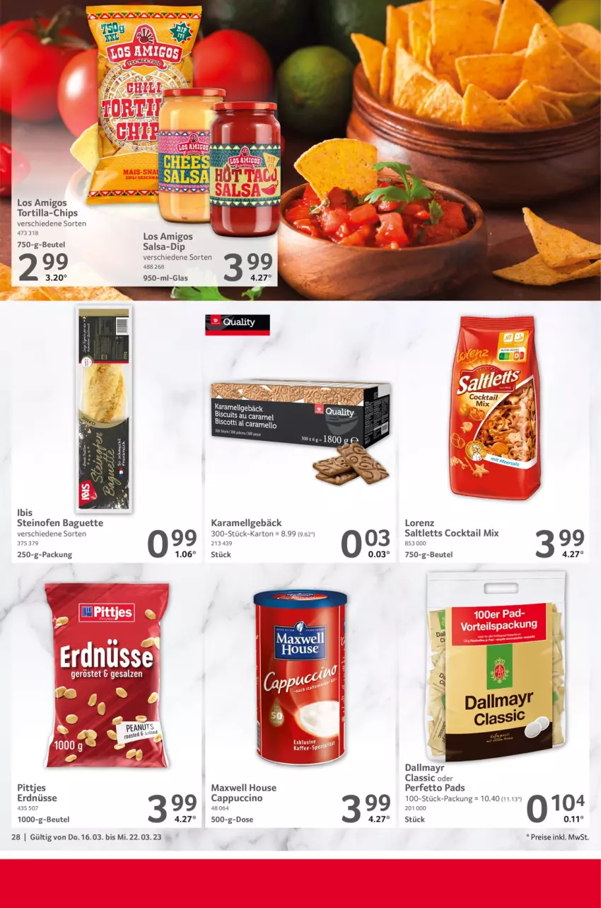 Aktueller Prospekt Selgros - Food - von 16.03 bis 22.03.2023 - strona 28 - produkty: baguette, beutel, Cap, cappuccino, chips, cin, cocktail, dallmayr, dip, eis, erdnüsse, karamell, LG, lorenz, Ofen, reis, Salsa, saltletts, steinofen, tee, Ti, tortilla