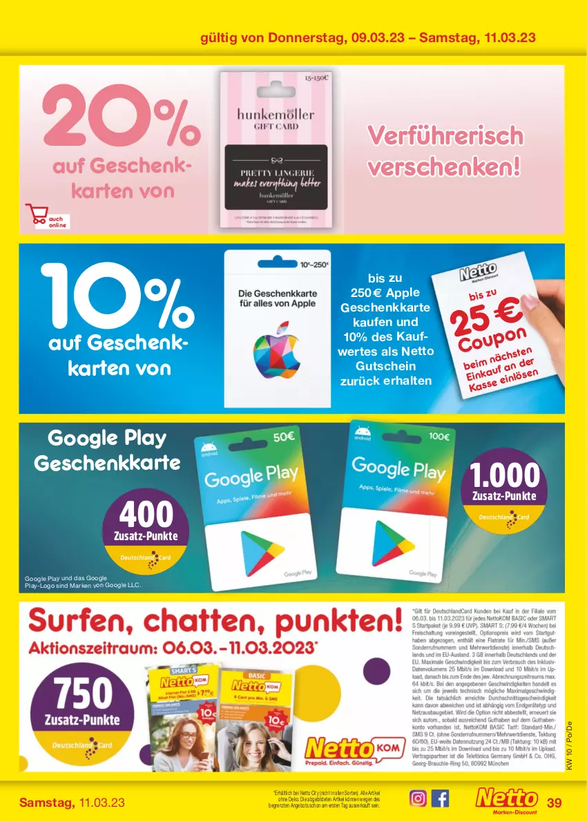 Aktueller Prospekt Netto Marken-Discount - Filial-Angebote - von 06.03 bis 11.03.2023 - strona 39 - produkty: angebot, Apple, google play, gutschein, Ti, ZTE