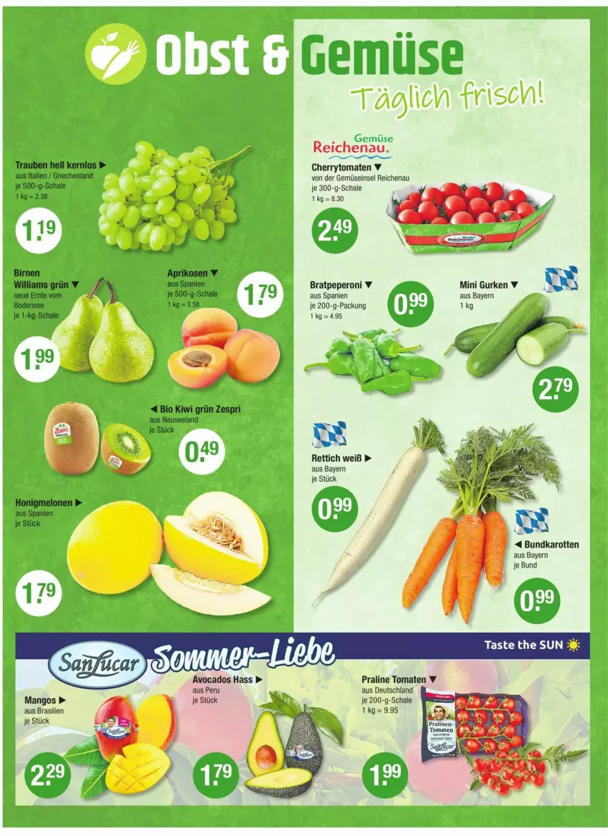 Aktueller Prospekt Vmarkt - Prospekte - von 28.08 bis 03.09.2025 - strona 4 - produkty: avocado, avocados, bio, Birnen, Bratpeperoni, cherrytomaten, Elan, gurke, gurken, karotten, kiwi, mango, mangos, ndk, peperoni, Peroni, Rettich, Schal, Schale, Ti, tomate, tomaten, trauben, zespri