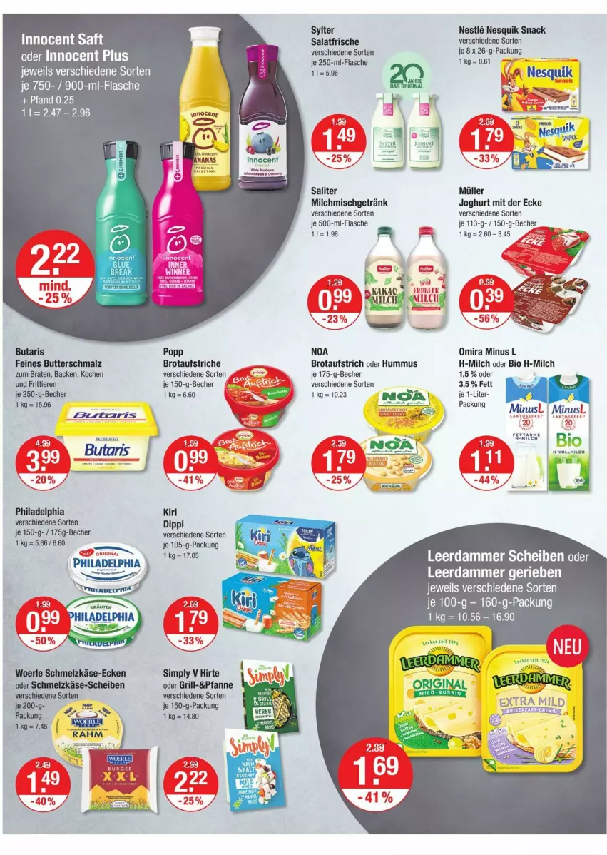 Aktueller Prospekt Vmarkt - Prospekte - von 28.08 bis 03.09.2025 - strona 6 - produkty: aufstrich, Becher, bio, braten, brot, brotaufstrich, brotaufstriche, butter, Butterschmalz, dip, flasche, getränk, gin, grill, hummus, Innocent, je 500-ml-flasche, joghur, joghurt, joghurt mit der ecke, kiri, leerdammer, malz, milch, Müller, nerf, nesquik, pfanne, philadelphia, Popp, salat, saliter, Schmalz, sim, snack, Ti, Tiere