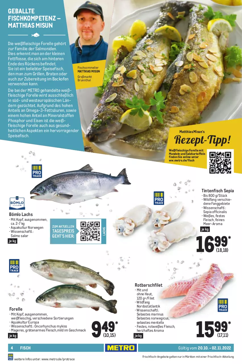 Aktueller Prospekt Metro - GastroJournal - von 20.10 bis 02.11.2022 - strona 4 - produkty: Abtei, angebot, angebote, aqua, backofen, ball, braten, cin, eis, elle, ente, filet, fisch, fleisch, forelle, frischfisch, Gesundheit, grill, kartoffel, kartoffeln, lachs, leine, mac, mandel, mandeln, Metro, Ofen, omega, Omega-3, reis, rel, Rotbarsch, rotbarschfilet, rwe, salz, Ti, Weste, Wild