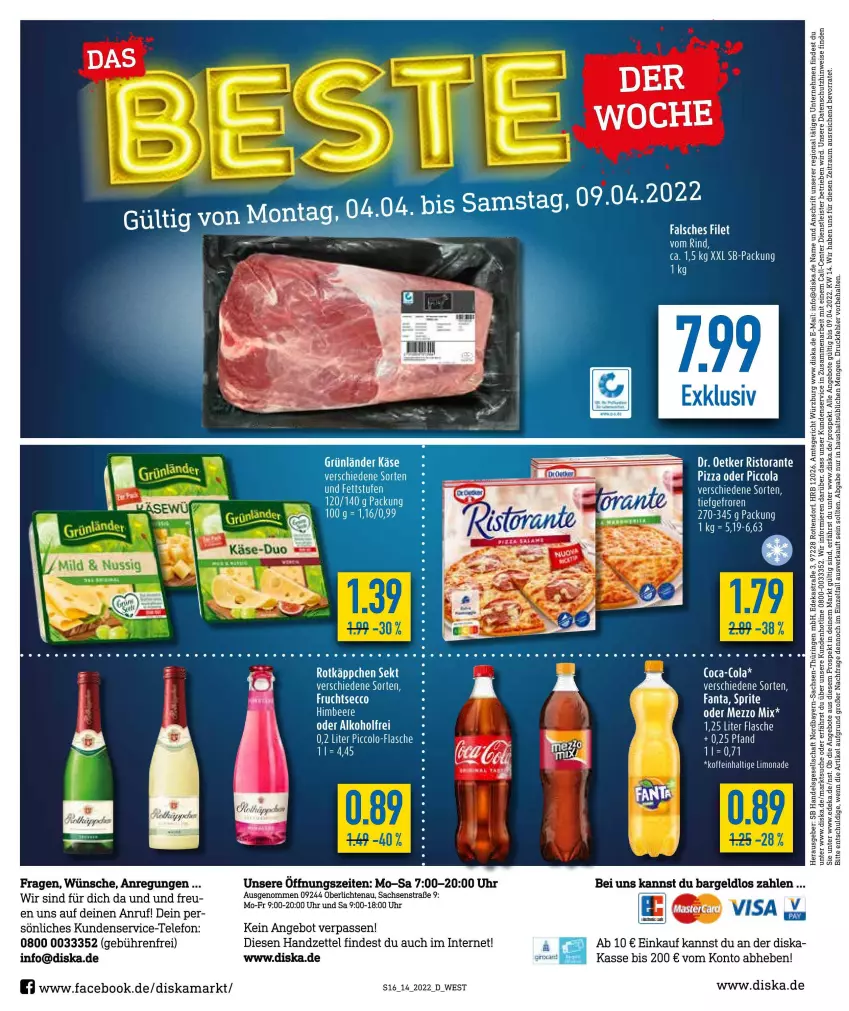 Aktueller Prospekt Diska - Prospekte - von 04.04 bis 09.04.2022 - strona 16 - produkty: angebot, angebote, Astra, deka, Dr. Oetker, ecco, eis, ente, Falsches Filet, fanta, filet, flasche, frucht, fruchtsecco, Liege, ring, ristorante, rotkäppchen, sac, sekt, sprite, tee, telefon, Ti, uhr