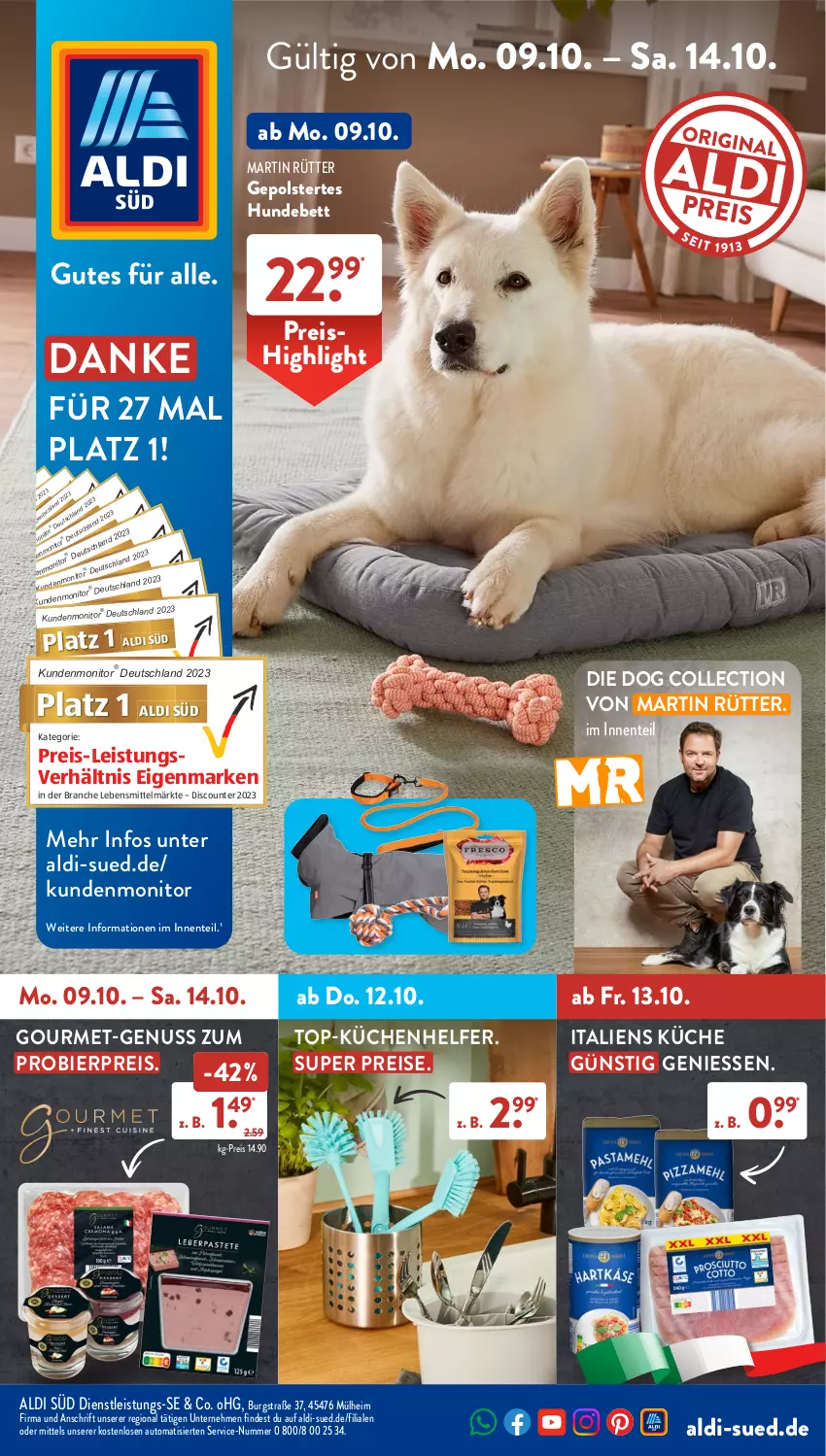 Aktueller Prospekt AldiSud - NÄCHSTE WOCHE - von 09.10 bis 14.10.2023 - strona 1 - produkty: aldi, auto, bett, bier, bio, discount, eis, ente, Hundebett, küche, Küchen, Küchenhelfer, lebensmittel, monitor, ndk, nuss, reis, Ti