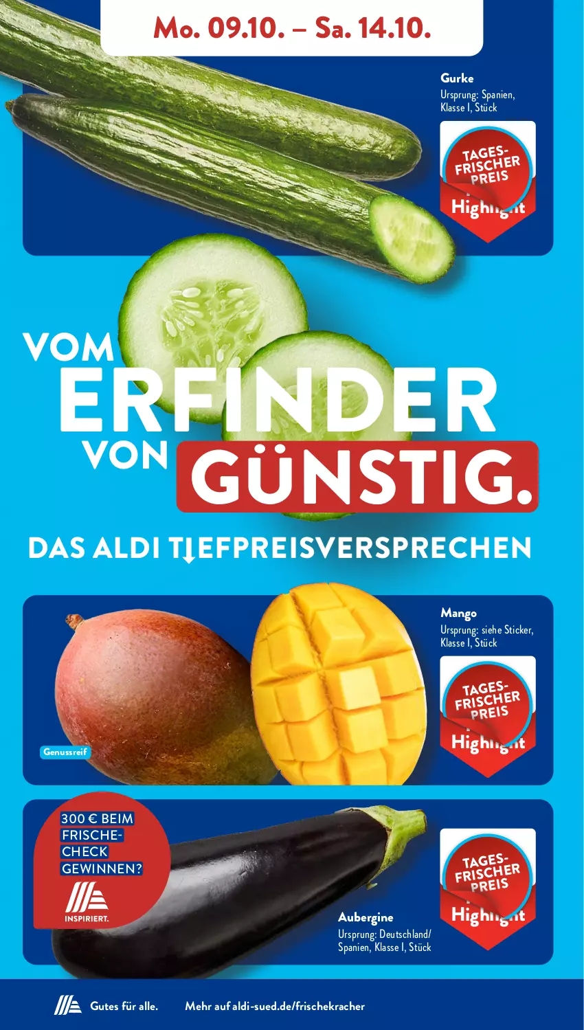 Aktueller Prospekt AldiSud - NÄCHSTE WOCHE - von 09.10 bis 14.10.2023 - strona 4 - produkty: aldi, aubergine, eis, gin, gurke, kracher, mango, nuss, reis, Ti