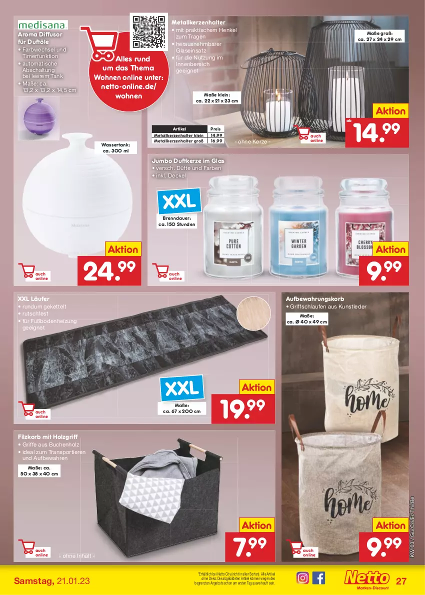 Aktueller Prospekt Netto Marken-Discount - Filial-Angebote - von 16.01 bis 21.01.2023 - strona 29 - produkty: angebot, auer, auto, buch, decke, Deckel, Duftkerze, eis, henkel, Holz, jumbo, kerze, Kerzenhalter, Kette, korb, Laufen, Läufer, reis, Schal, Sport, Ti, Tiere, timer, tisch, wasser, wassertank, ZTE