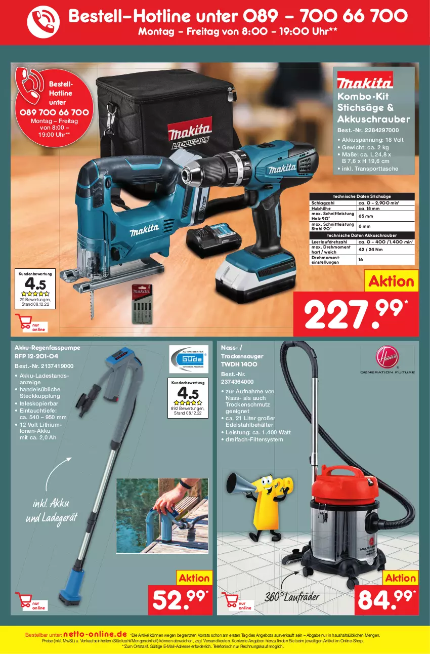 Aktueller Prospekt Netto Marken-Discount - Filial-Angebote - von 16.01 bis 21.01.2023 - strona 45 - produkty: akku, Akku-Regenfasspumpe, akkuschrauber, angebot, Behälter, edelstahl, eis, Holz, ladegerät, laufräder, ndk, reis, säge, Sport, sporttasche, stichsäge, Tasche, telefon, Teleskop, Ti, Trockensauger, uhr, ZTE