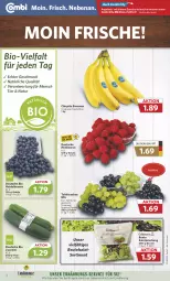 Gazetka promocyjna Combi - Prospekte - Gazetka - ważna od 12.08 do 12.08.2023 - strona 2 - produkty: angebot, angebote, banane, bananen, beere, beeren, beutel, bio, chiquita, heidelbeere, heidelbeeren, himbeer, himbeere, himbeeren, lebensmittel, mac, natur, salat, Schal, Schale, tafeltrauben, Ti, trauben, zucchini