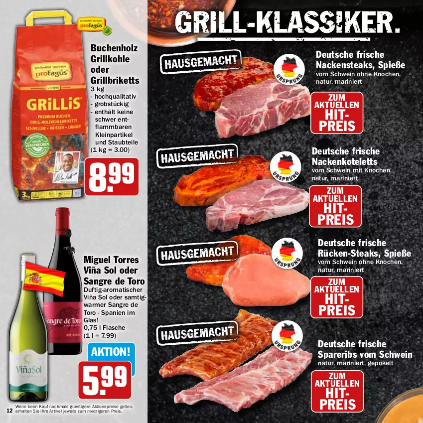 Aktueller Prospekt Hit - Grillbroschüre - von 12.08 bis 31.08.2024 - strona 12 - produkty: aktionspreis, briketts, buch, eis, elle, flasche, grill, grillbriketts, Grillkohle, Holz, kotelett, lamm, nackenkoteletts, Nackensteak, nackensteaks, natur, obst, reis, schwein, spareribs, steak, steaks, Ti, tisch, wein