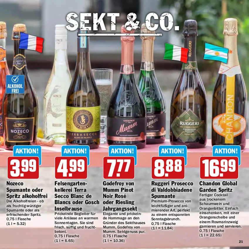 Aktueller Prospekt Hit - Grillbroschüre - von 12.08 bis 31.08.2024 - strona 21 - produkty: alkohol, brause, cocktail, de blancs, ecco, elle, flasche, frucht, garnier, Garten, jahrgangssekt, mumm, nuss, orange, orangen, Pinot, pinot noir, prosecco, puma, riesling, rosmarin, sekt, spumante, Ti, valdo, wein