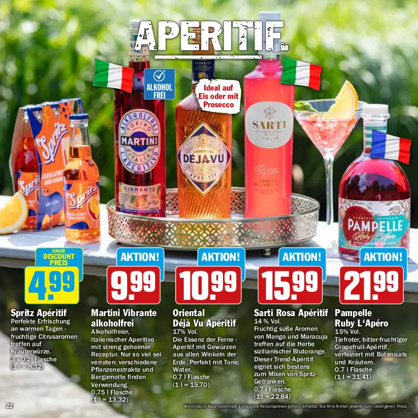 Aktueller Prospekt Hit - Grillbroschüre - von 12.08 bis 31.08.2024 - strona 22 - produkty: aktionspreis, alkohol, aperitif, auer, Bergamotte, Blutorange, citrus, discount, ecco, eier, eimer, eis, elle, erde, flasche, frucht, getränk, getränke, gewürz, grapefruit, kräuter, kräutern, mango, maracuja, martini, orange, pflanze, pflanzen, prosecco, reis, rezept, rwe, saro, Ti, tonic, tonic water