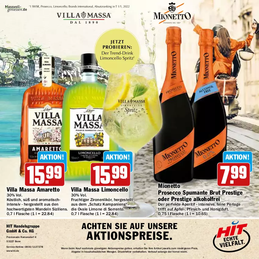 Aktueller Prospekt Hit - Grillbroschüre - von 12.08 bis 31.08.2024 - strona 24 - produkty: aktionspreis, alkohol, Amaretto, aperitif, apfel, brut, ecco, eis, flasche, frucht, honig, likör, limo, mandel, mandeln, mionetto, perla, pfirsich, prosecco, puma, reis, spumante, Ti, tisch