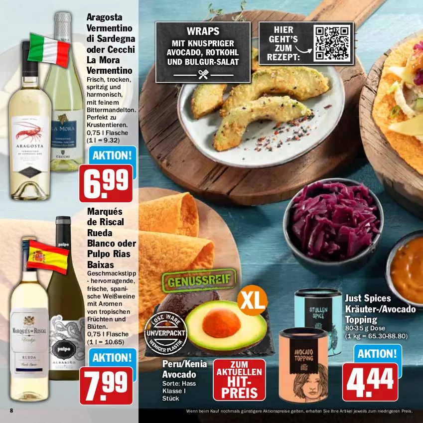 Aktueller Prospekt Hit - Grillbroschüre - von 12.08 bis 31.08.2024 - strona 8 - produkty: aktionspreis, avocado, Blüte, bulgur, eis, elle, flasche, früchte, früchten, kräuter, LG, mac, mandel, reis, rezept, Ria, rotkohl, salat, Ti, Tiere, wein, weine, Weißwein, wrap, wraps