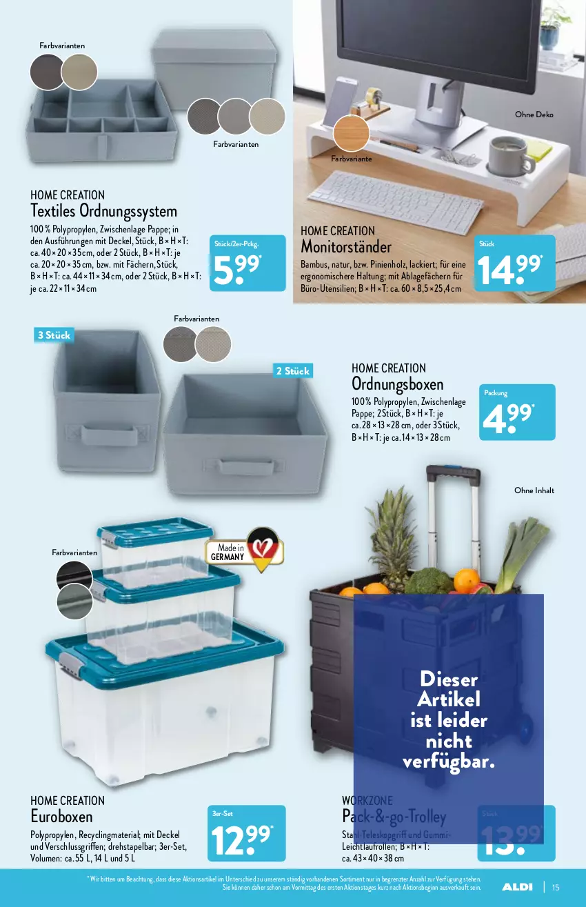 Aktueller Prospekt Aldi Nord - Aldi-Vorschau - von 03.01 bis 08.01.2022 - strona 15 - produkty: bambus, Clin, decke, Deckel, Germ, gin, Holz, lack, monitor, natur, recyclingmaterial, Ria, Schere, Teleskop, Ti, trolley, ZTE