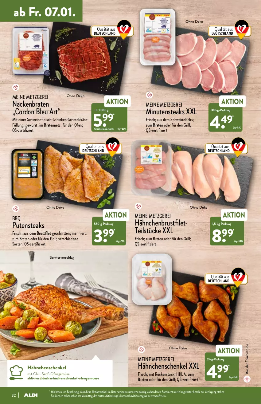 Aktueller Prospekt Aldi Nord - Aldi-Vorschau - von 03.01 bis 08.01.2022 - strona 32 - produkty: aldi, braten, brustfilet, chili, cordon bleu, eis, filet, fleisch, gewürz, gin, grill, hähnchenbrust, hähnchenbrustfilet, hähnchenschenkel, henkel, Käse, lachs, minutensteaks, Ofen, pute, putensteaks, schenkel, schinken, Schmelzkäse, schnitten, schwein, schweine, schweinefleisch, Schweinelachs, senf, steak, steaks, Ti, wein, weine, ZTE