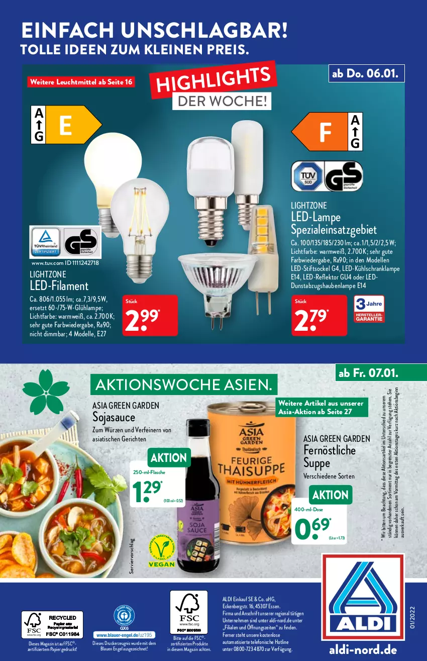 Aktueller Prospekt Aldi Nord - Aldi-Vorschau - von 03.01 bis 08.01.2022 - strona 36 - produkty: abzugshaube, aldi, Asia Green Garden, auto, dell, drucker, dunstabzug, dunstabzugshaube, eis, elle, Engel, flasche, gin, kerze, kühlschrank, Lampe, leine, leuchtmittel, lightzone, magazin, Mode, papier, reis, sauce, Schrank, soja, sojasauce, Spezi, suppe, telefon, Ti, tisch, ZTE