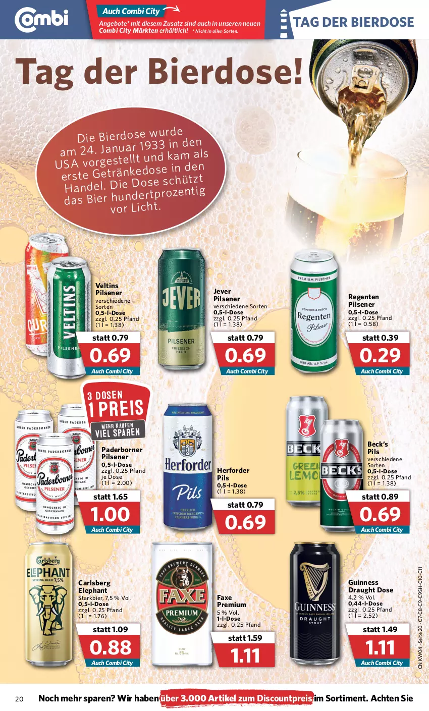 Aktueller Prospekt Combi - Prospekte - von 24.01 bis 29.01.2022 - strona 20 - produkty: angebot, angebote, axe, bier, carlsberg, discount, eis, ente, Guinness, jever, jever pilsener, pils, pilsener, reis, Ti, veltins, veltins pilsener