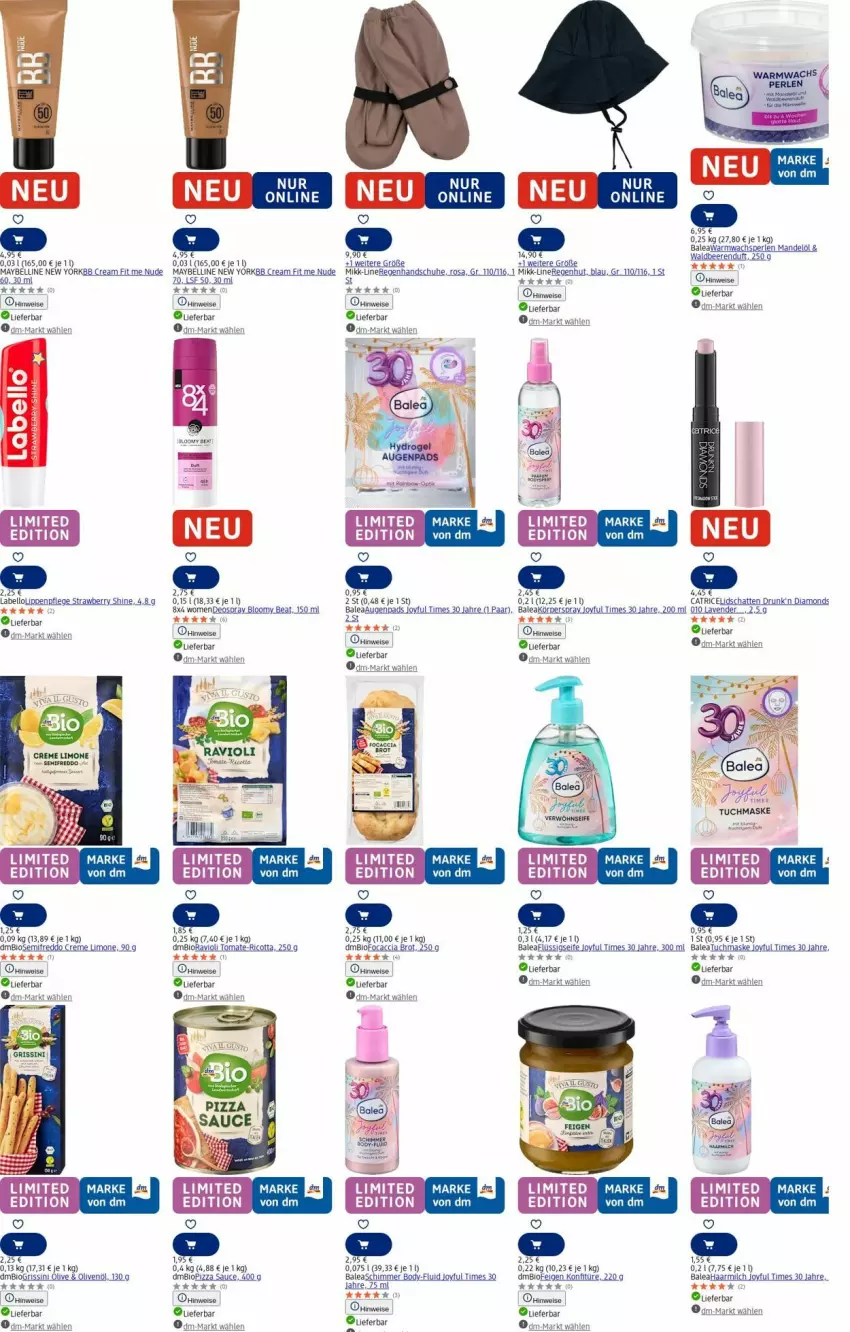 Aktueller Prospekt Dm Drogerie - Prospekte - von 21.07 bis 30.07.2025 - strona 7 - produkty: ACC, beere, beeren, bio, brot, creme, deo, deospray, eis, flüssigseife, freddo, handschuhe, konfitüre, Körperspray, Labello, limo, Lippenpflege, Maske, Maybelline, milch, pizza, ricotta, sauce, schuhe, Seife, Ti, tomate, tuc, tuchmaske, Warmwachs, Yo