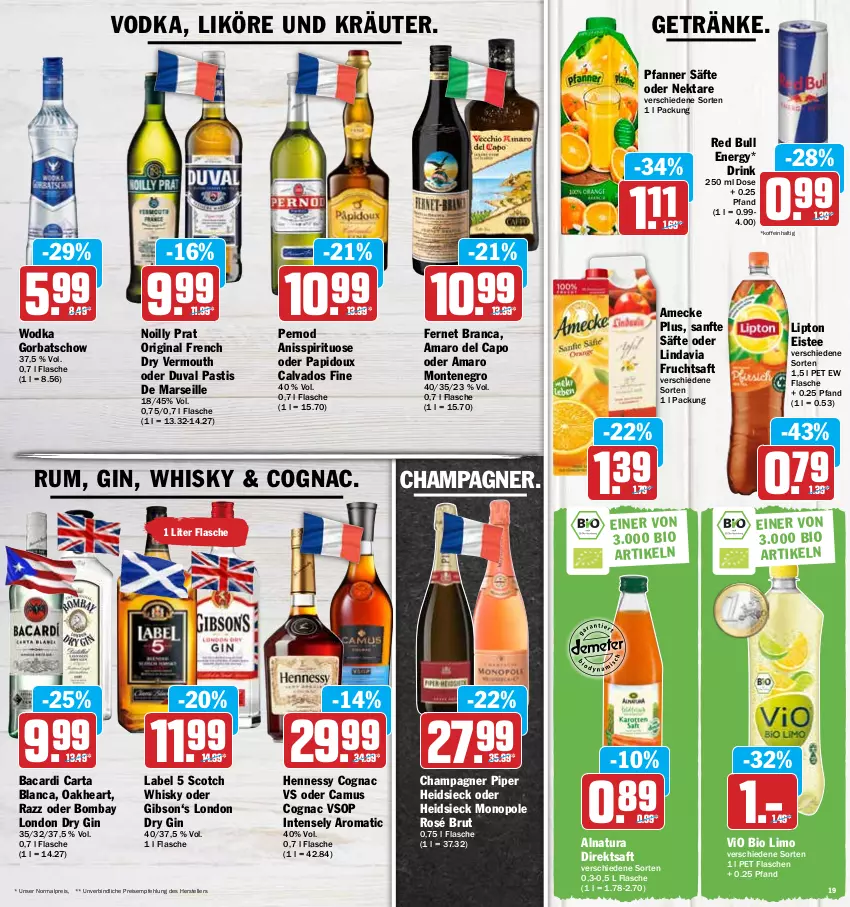 Aktueller Prospekt Hit - Prospekte - von 28.03 bis 02.04.2022 - strona 19 - produkty: amaro, Amaro del Capo, amecke, asti, bacardi, bio, bio limo, brut, Camus, Cap, champagne, champagner, Cognac, direktsaft, drink, dry gin, eis, eistee, elle, Fernet, fernet branca, flasche, frucht, fruchtsaft, getränk, getränke, gin, Gorbatschow, kräuter, likör, limo, lipton, london dry, london dry gin, mars, monte, natur, natura, Nektar, oakheart, pfanne, Pfanner, red bull, reis, rum, saft, säfte, scotch, scotch whisky, tee, teller, Ti, Vermouth, vio bio limo, vodka, whisky, wodka