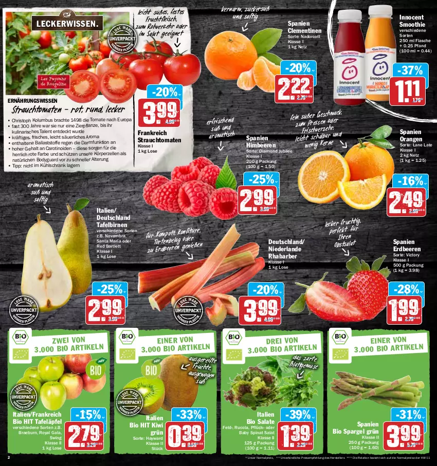 Aktueller Prospekt Hit - Prospekte - von 28.03 bis 02.04.2022 - strona 2 - produkty: ball, beere, beeren, bio, bio hit, Birnen, body, clementinen, cola, eis, elle, erdbeere, erdbeeren, flasche, fleisch, frucht, früchte, fruchtfleisch, gsw, himbeer, himbeere, himbeeren, Innocent, kiwi, konfitüre, kühlschrank, mac, obst, orange, orangen, pflanze, Rauch, reis, rel, rhabarber, Ria, rucola, saft, salat, salate, Schrank, Schütze, smoothie, spargel, spargel grün, spinat, strauchtomaten, tafeläpfel, tafelbirnen, teller, Ti, tisch, tomate, tomaten, torte, zucker