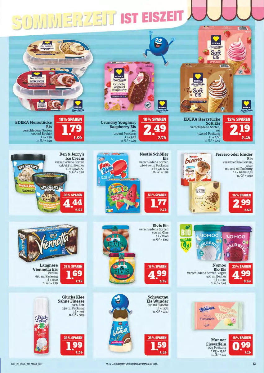 Aktueller Prospekt Marktkauf - Prospekt - von 06.07 bis 12.07.2025 - strona 13 - produkty: Becher, bio, deka, eis, eiswaffeln, ferrero, finesse, flasche, Kinder, Manner, raspberry, reis, sahne, Schöller, Schwartau, viennetta, waffeln, Yo, yoghurt, ZTE