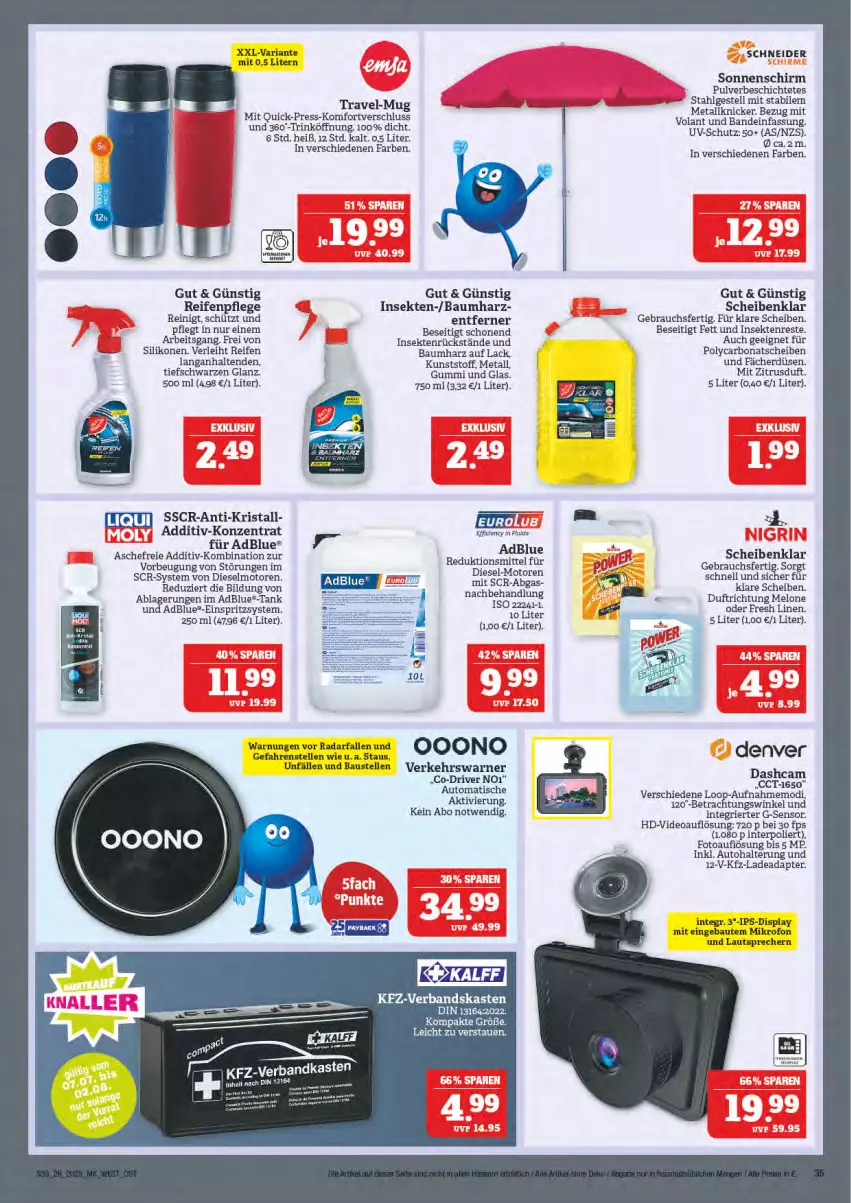 Aktueller Prospekt Marktkauf - Prospekt - von 06.07 bis 12.07.2025 - strona 35 - produkty: adapter, adblue, aust, auto, Bau, Bona, Cien, Dashcam, deo, Diesel, elle, gsw, ips-display, kfz-verbandkasten, lack, lautsprecher, LG, melone, ndk, Rauch, reifen, Reifenpflege, Ria, sekt, sonnenschirm, tee, Ti, tisch, uv-schutz, Verbandkasten