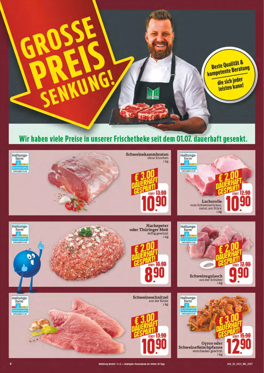 Aktueller Prospekt Marktkauf - Prospekt - von 06.07 bis 12.07.2025 - strona 4 - produkty: braten, eis, fleisch, gewürz, gulasch, gyros, HP, lachs, Lachsrolle, Mett, natur, pfanne, reis, ring, schnitzel, schwein, schweine, schweinefleisch, schweinegulasch, schweinerücken, schweineschnitzel, Ti, wein, weine, ZTE