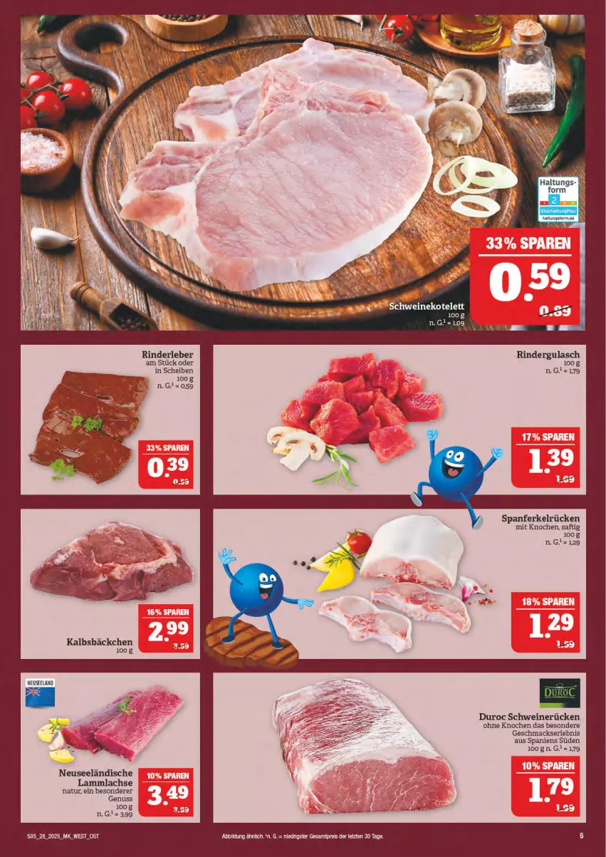 Aktueller Prospekt Marktkauf - Prospekt - von 06.07 bis 12.07.2025 - strona 5 - produkty: Elan, gulasch, Kalbsbäckchen, lachs, lamm, lammlachse, mac, natur, nuss, rind, rinder, rindergulasch, Rinderleber, saft, schwein, schweine, schweinerücken, tee, Ti, wein, weine