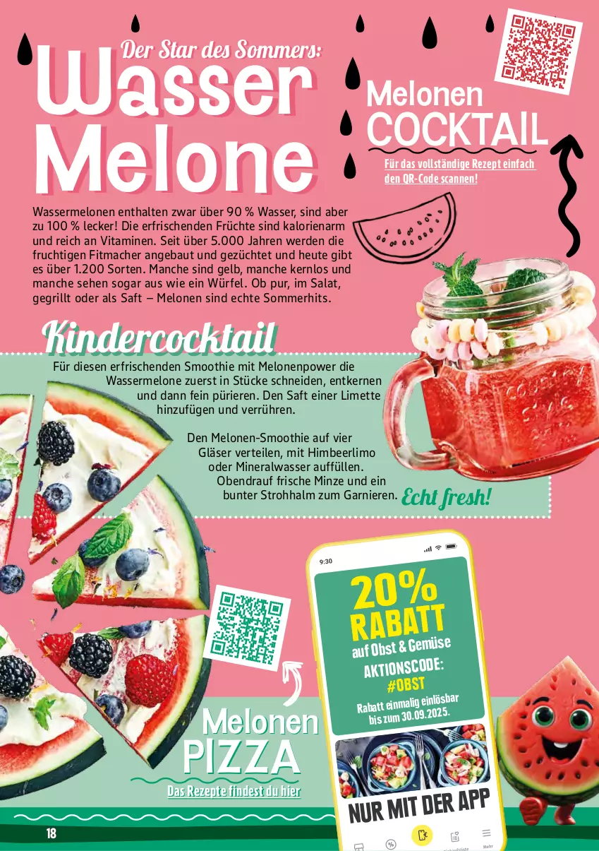 Aktueller Prospekt Marktkauf - Prospekt - von 06.07 bis 12.07.2025 - strona 62 - produkty: Alwa, Bau, cocktail, erde, frucht, früchte, garnier, Gläser, grill, Heu, himbeer, Kinder, limette, limo, mac, melone, melonen, Mett, mineralwasser, minze, pizza, rezept, rezepte, saft, salat, smoothie, Ti, vita, Vitamine, wasser, wassermelone, wassermelonen, würfel