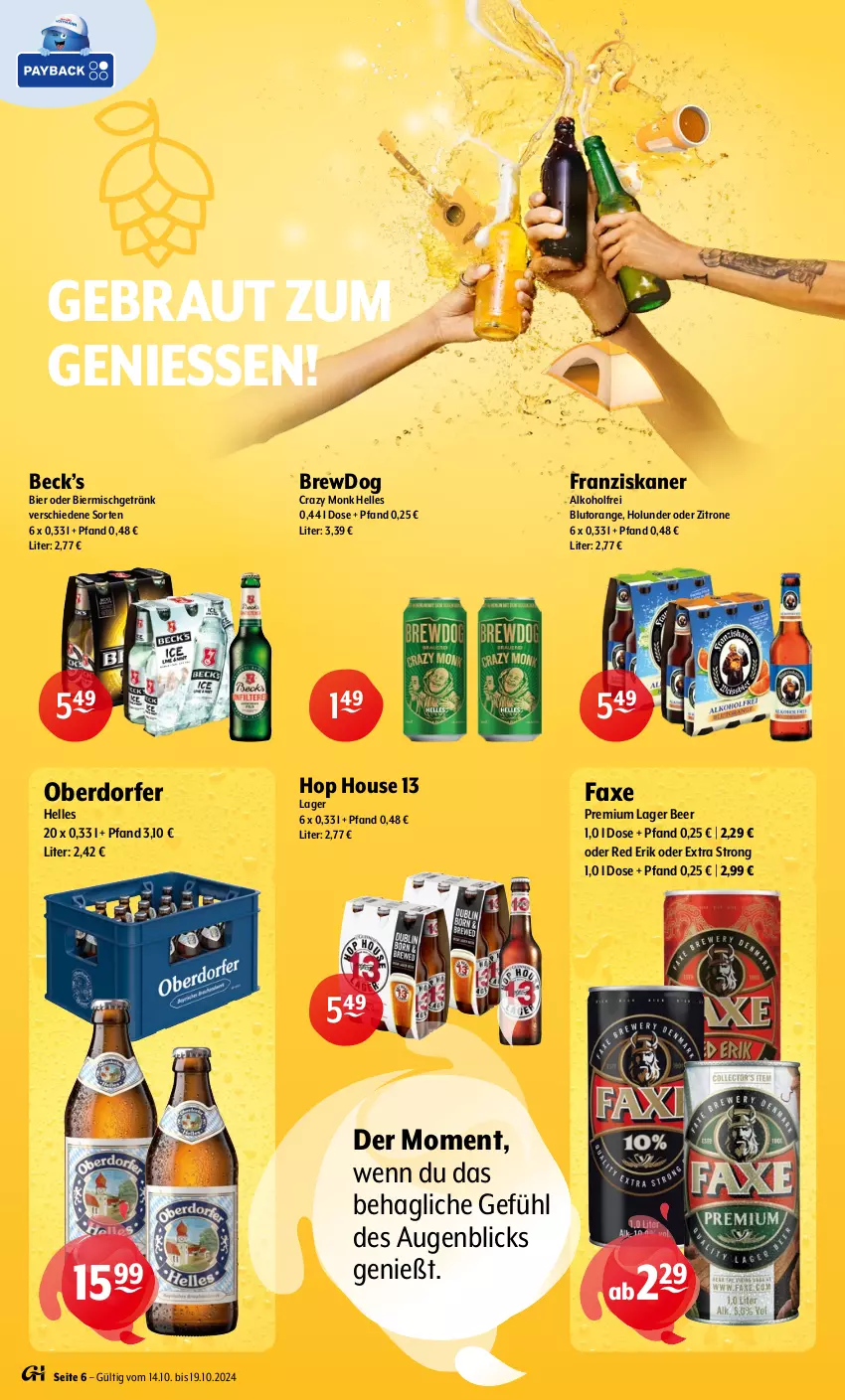 Aktueller Prospekt Getraenke Hoffmann - Prospekte - von 14.10 bis 19.10.2024 - strona 6 - produkty: alkohol, axe, bier, Blutorange, elle, franziskaner, getränk, holunder, orange, Ti, zitrone