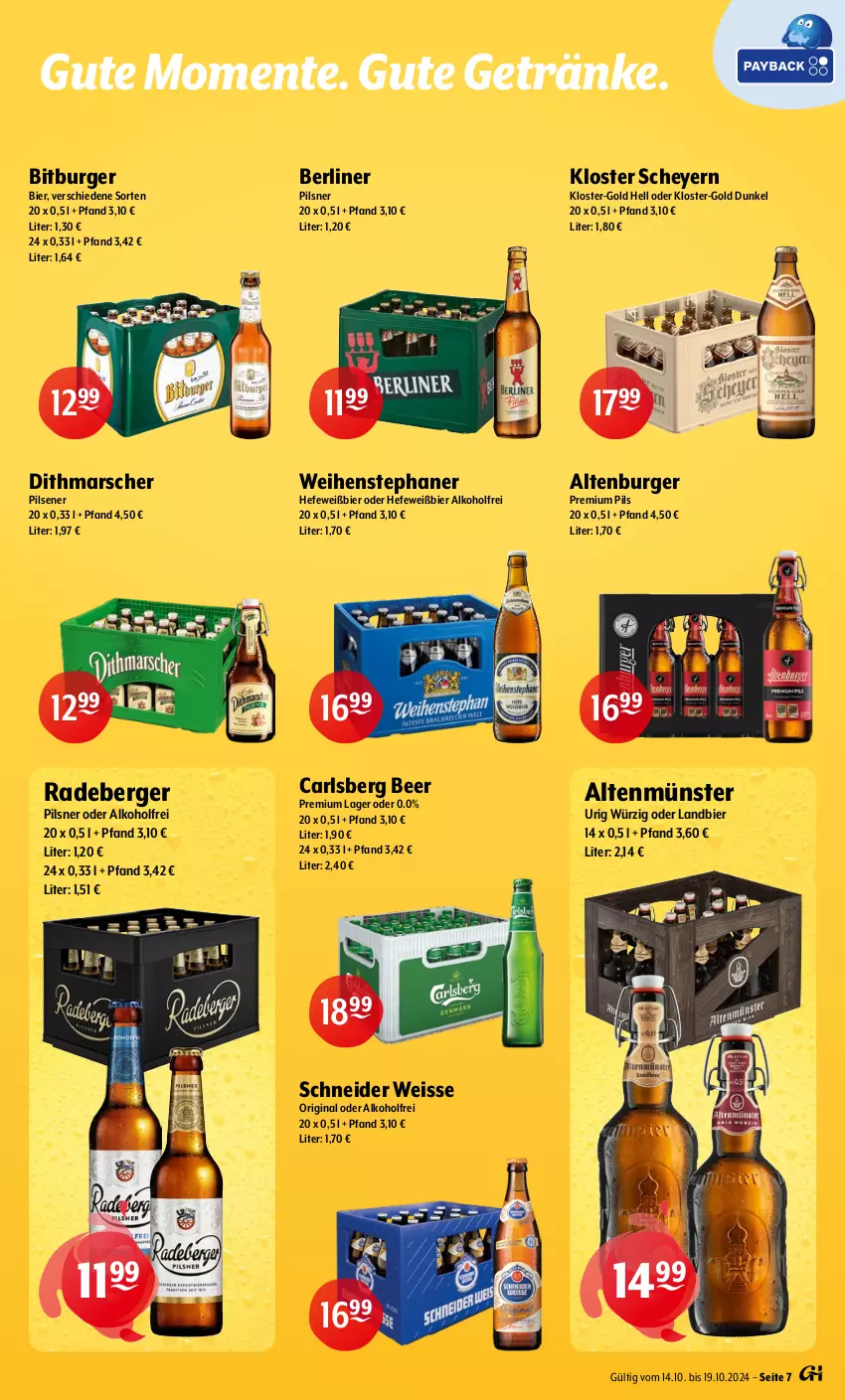 Aktueller Prospekt Getraenke Hoffmann - Prospekte - von 14.10 bis 19.10.2024 - strona 7 - produkty: alkohol, altenburger, Altenmünster, Berger, berliner, bier, bitburger, burger, carlsberg, carlsberg beer, eis, ente, getränk, getränke, gin, Hefe, mars, pils, pilsener, pilsner, premium pils, radeberger, radeberger pilsner, Ti, weihenstephan