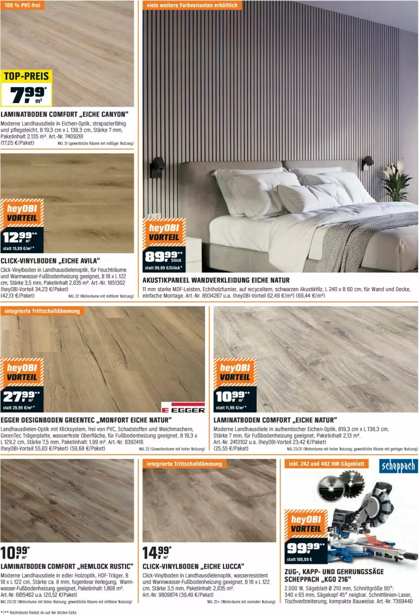 Aktueller Prospekt Obi - Prospekte - von 31.01 bis 29.02.2024 - strona 3 - produkty: Bau, Brei, decke, Egger, eis, ente, Gehrungssäge, Holz, kleid, Kleidung, laminat, laminatboden, landhausdiele, latte, mac, Mode, natur, paneel, Ria, ring, säge, Schal, tee, Ti, tisch, vinylboden, wasser, Yo, ZTE