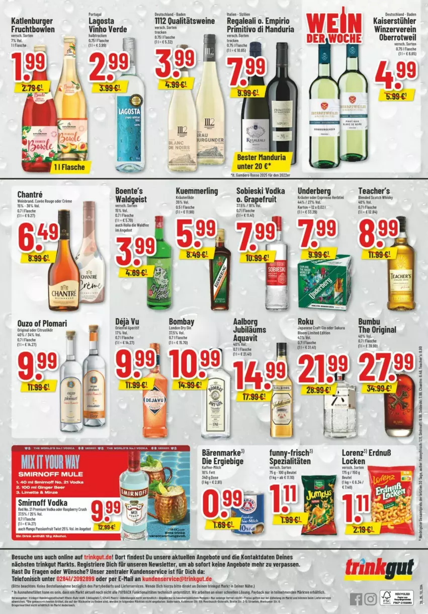 Aktueller Prospekt Trinkgut - Prospekte - von 13.07 bis 19.07.2025 - strona 6 - produkty: Aalborg, angebot, angebote, aqua, aquavit, bowle, Bumbu, burger, eis, elle, ente, flasche, frucht, gin, grapefruit, Jubiläums, Kaiser, katlenburger, kuemmerling, merl, ouzo, primitivo, qualitätswein, qualitätsweine, regal, Ria, Stühl, telefon, Ti, uhr, underberg, vodka, wein, weine