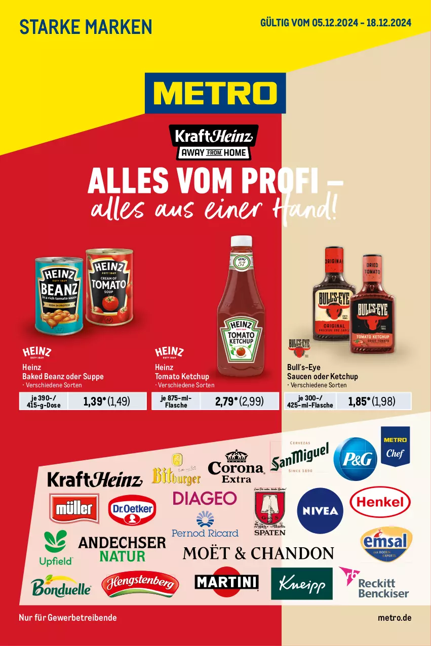 Aktueller Prospekt Metro - Starke Marken - von 05.12 bis 18.12.2024 - strona 1 - produkty: beanz, flasche, heinz, ketchup, Metro, sauce, saucen, suppe, Ti, tomato ketchup