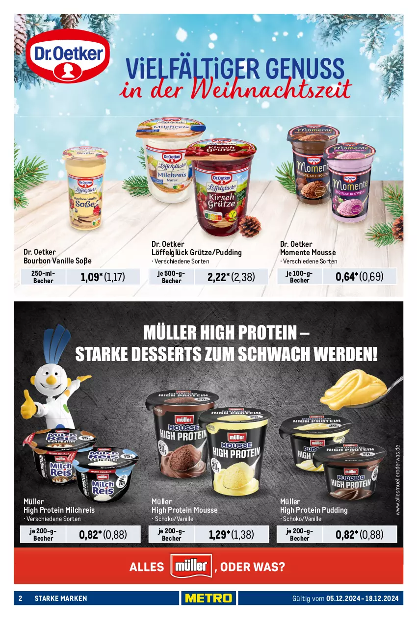 Aktueller Prospekt Metro - Starke Marken - von 05.12 bis 18.12.2024 - strona 2 - produkty: auer, Becher, bio, bourbon, bourbon vanille, Dr. Oetker, eis, ente, frischkäse, frischkäsezubereitung, grütze, joghur, joghurt, Jubiläums, Käse, LG, Löffel, mac, milch, milchreis, mousse, Müller, natur, naturjoghurt, pudding, rama, reis, schoko, Soße, Ti, vanille, vollmilch