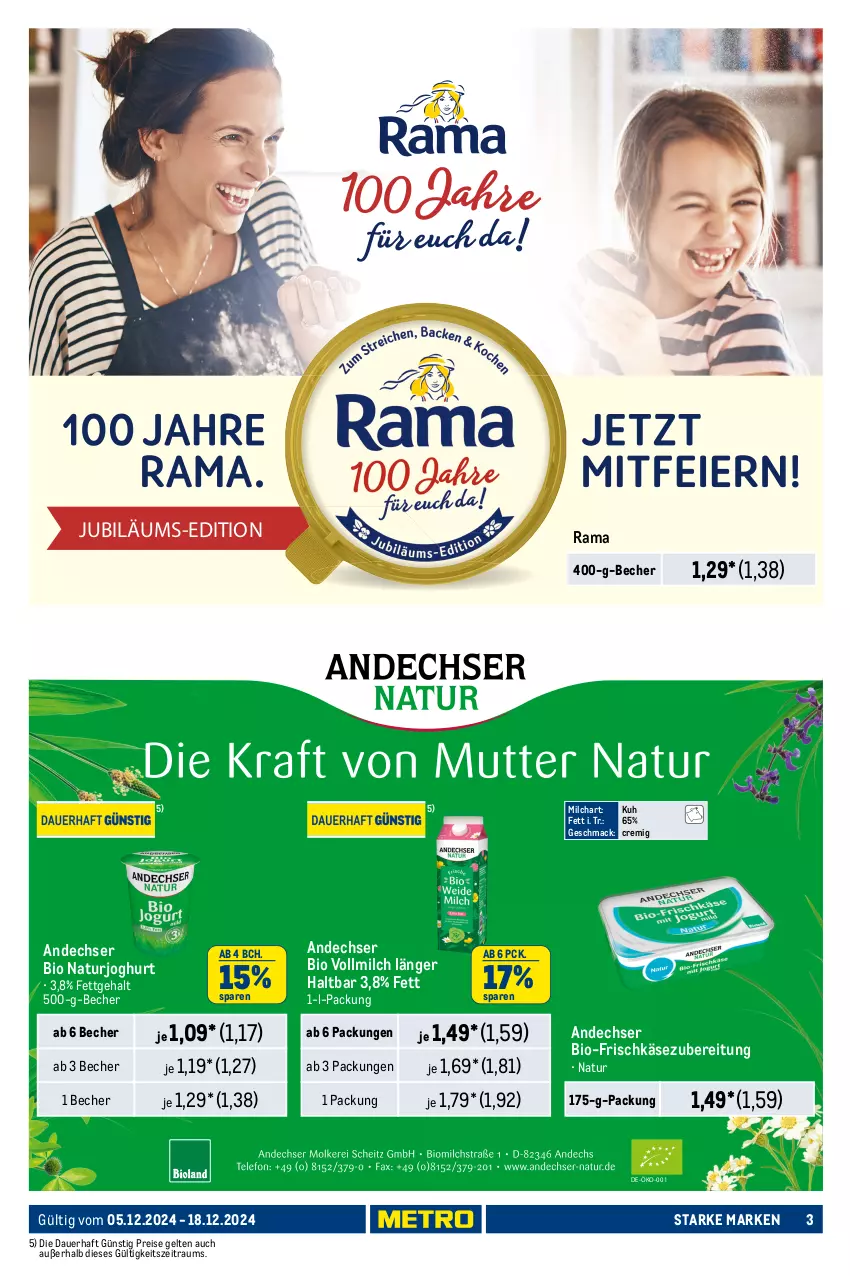 Aktueller Prospekt Metro - Starke Marken - von 05.12 bis 18.12.2024 - strona 3 - produkty: auer, Becher, bio, bourbon, bourbon vanille, Dr. Oetker, eis, ente, frischkäse, frischkäsezubereitung, grütze, joghur, joghurt, Jubiläums, Käse, LG, Löffel, mac, milch, milchreis, mousse, Müller, natur, naturjoghurt, pudding, rama, reis, schoko, Soße, Ti, vanille, vollmilch